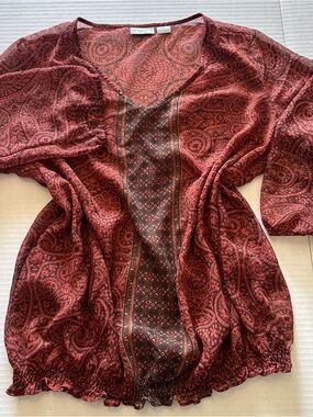 Liz Claiborne Red Paisley Print Blouse PXL